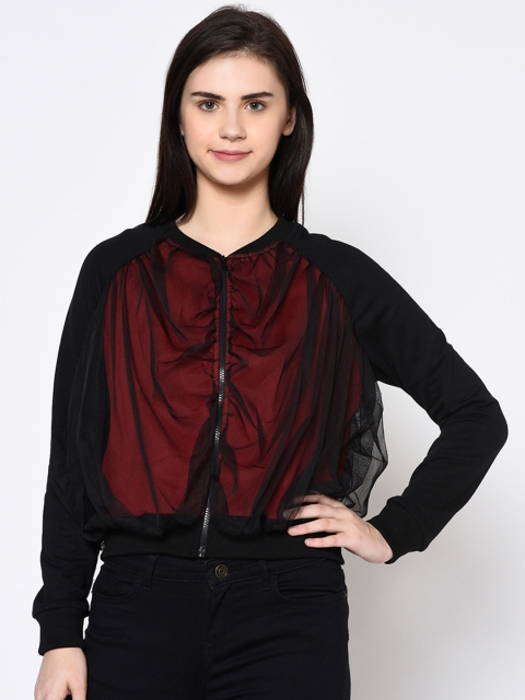 Rigo Women Maroon & Black Solid Sweatshirt