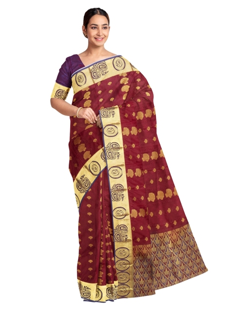 KLM Fashion Mall Maroon Woven Design Art Silk Saree
