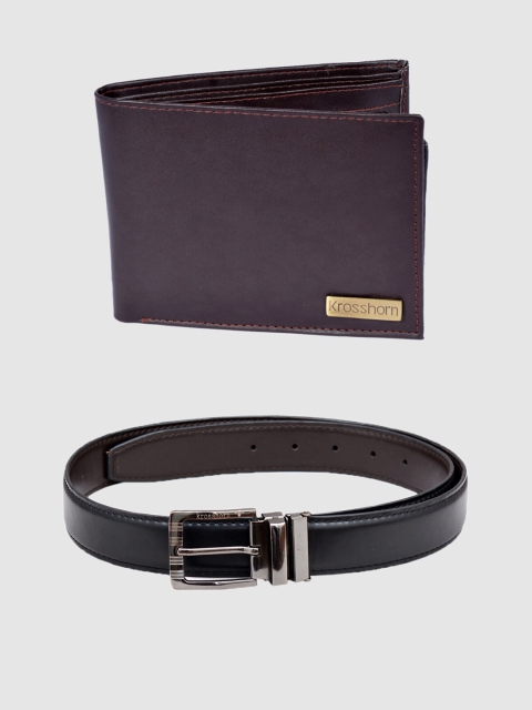 Krosshorn Men Belt & Wallet Gift Combo, Brown