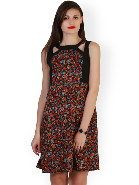 Belle Fille Black Floral Print A-Line Dress
