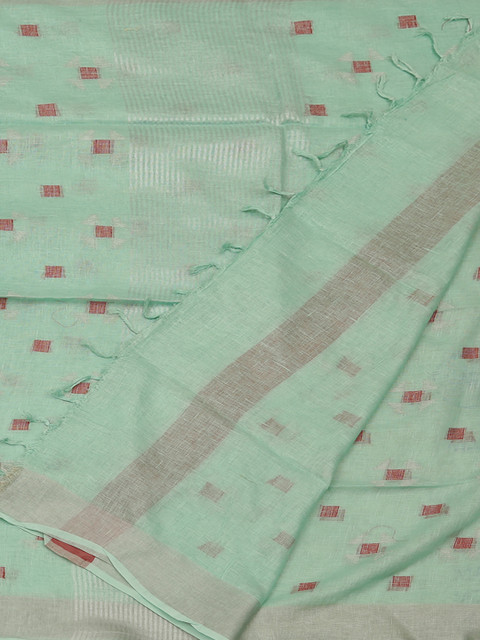 Pothys Sea Green & Red Pure Linen Printed Saree 
Pothys Sea Green & Red Pure Linen Printed Saree