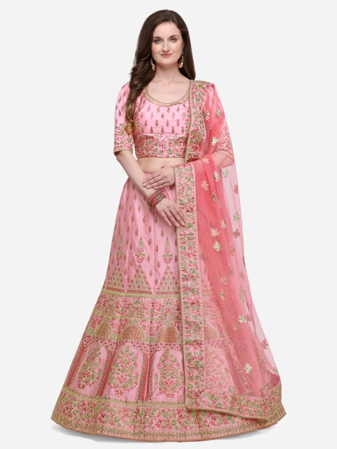 NAKKASHI Pink & Green Embroidered Semi-Stitched Lehenga & Unstitched Blouse With Dupatta
NAKKASHI Pink & Green Embroidered Semi-Stitched Lehenga & Unstitched Blouse With Dupatta