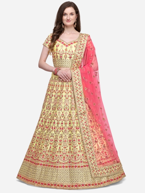 NAKKASHI Yellow & Gold-Coloured Embroidered Bridal Semi-Stitched Lehenga With Cancan & Unstitched Choli With Dupatta
NAKKASHI Yellow & Gold-Coloured Embroidered Bridal Semi-Stitched Lehenga With Cancan & Unstitched Choli With Dupatta
