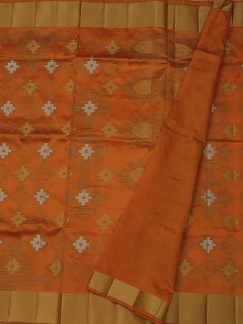 Pothys Mustard Printed Jute Silk Saree