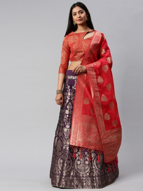 flaher Red & Purple Woven Design Semi-Stitched Lehenga & Unstitched Blouse with Dupatta
flaher Red & Purple Woven Design Semi-Stitched Lehenga & Unstitched Blouse with Dupatta