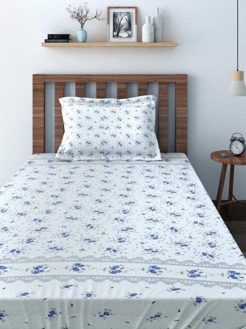 SWAYAM Off-White 180 TC Cotton Single Bedsheet with 1 Pillow Cover