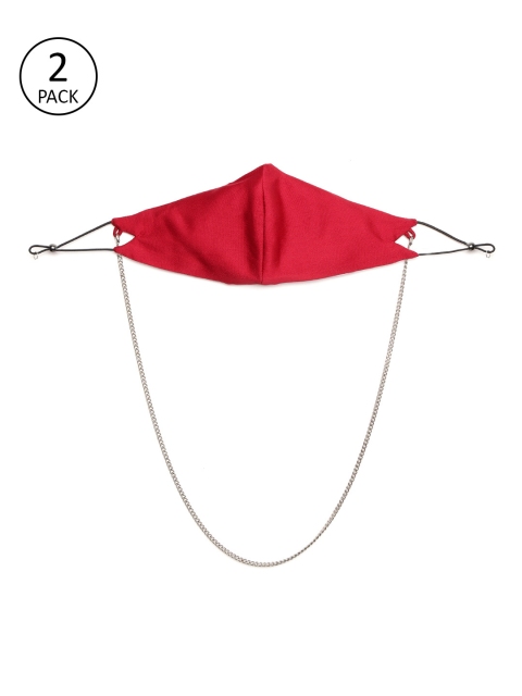 SASSAFRAS Women Pack Of 2 Red Solid Satin Finish Reusable 3 Ply Cloth Masks with Chain
SASSAFRAS Women Pack Of 2 Red Solid Satin Finish Reusable 3 Ply Cloth Masks with Chain