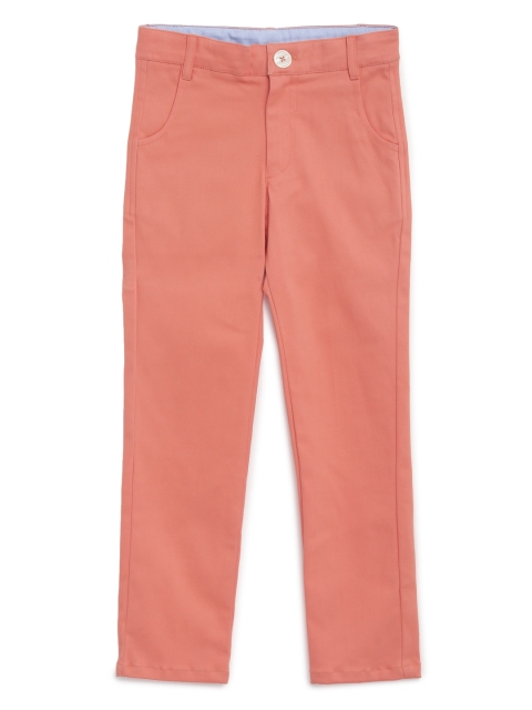 KIDKLO Boys Peach-Coloured Slim Fit Solid Regular Trousers