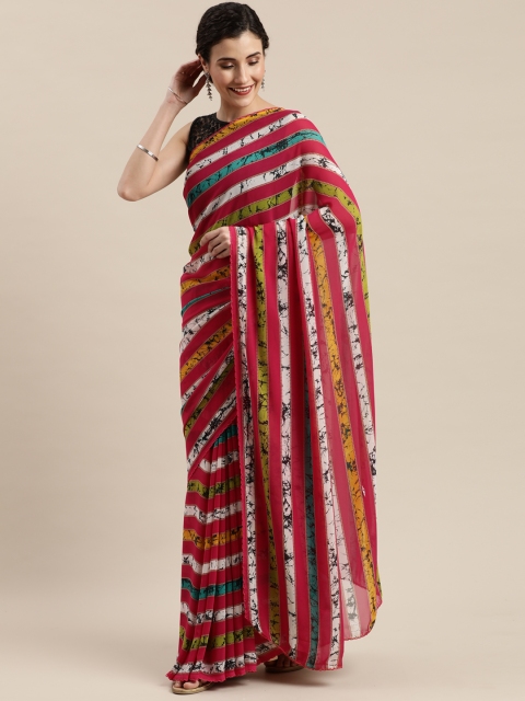 Pisara Pink & White Pure Georgette Striped Saree