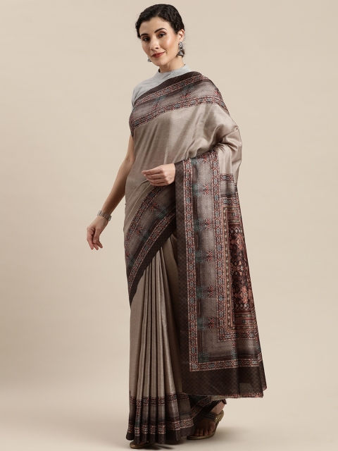 Pisara Beige Printed Poly Silk Saree