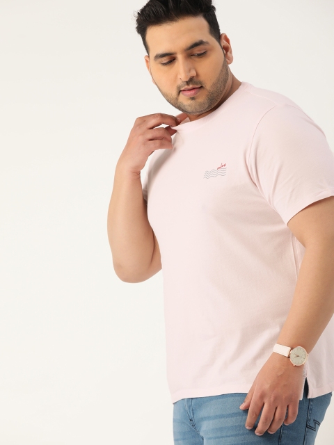 Sztori Men Plus Size Pink Solid Round Neck Pure Cotton T-shirt