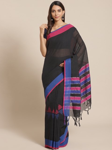Mitera Black & Blue Solid Saree