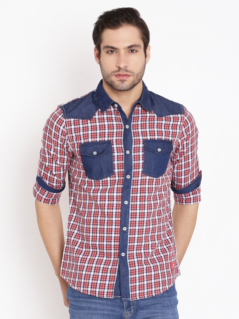 American Swan Red & Navy Checked Smart Casual Shirt