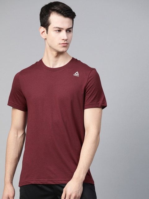 Reebok Men Maroon Solid Round Neck Classic T-shirt