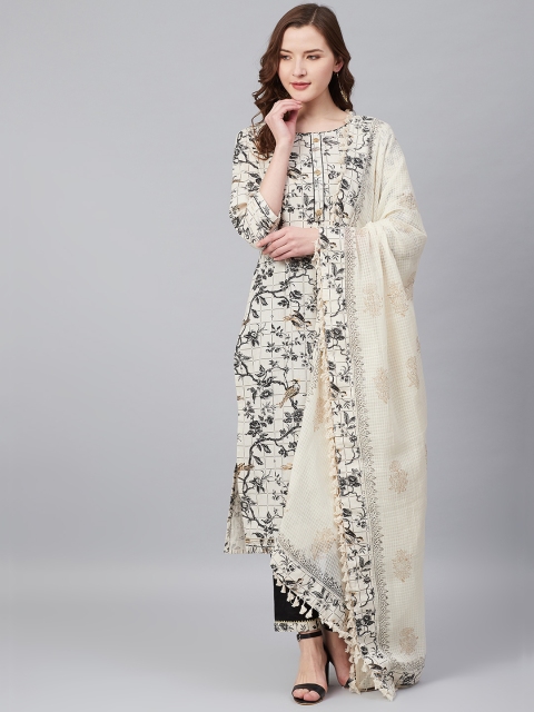 Biba Off-White & Black Unstitched Dress Material
