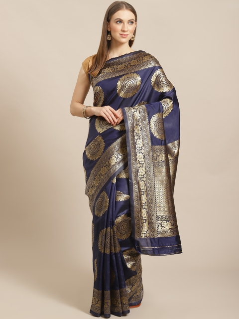 KALINI Navy Blue & Golden Jacquard Patterned Saree