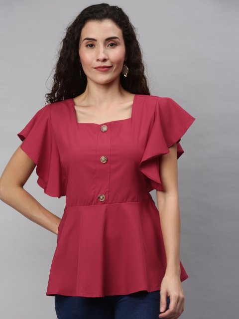 RHHENSO Women Red Solid Empire Top