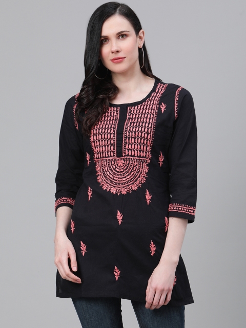ADA Women Black & Pink Chikankari Embroidered Pure Cotton Straight Sustainable Kurti
ADA Women Black & Pink Chikankari Embroidered Pure Cotton Straight Sustainable Kurti