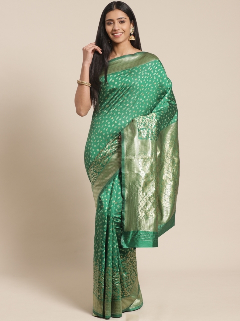 MANOHARI Green & Golden Woven Design Banarasi Saree