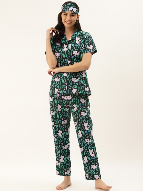Rapra The Label Women Black & Green Floral Printed Pure Cotton Night Suit With Eye Mask
Rapra The Label Women Black & Green Floral Printed Pure Cotton Night Suit With Eye Mask