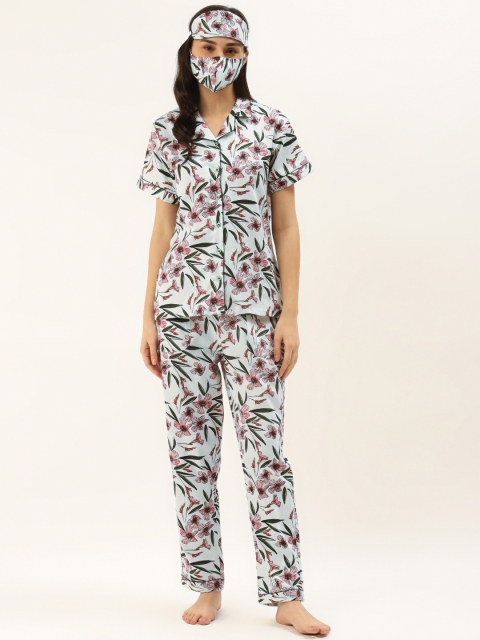 Rapra The Label Women Blue Floral Printed Pure Cotton Night Suit With Eye & Face Mask
Rapra The Label Women Blue Floral Printed Pure Cotton Night Suit With Eye & Face Mask