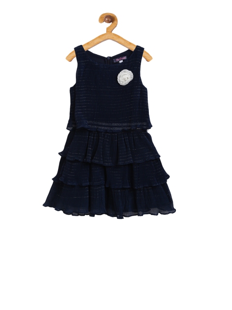 Nauti Nati Girls Black Self Design Fit and Flare Dress