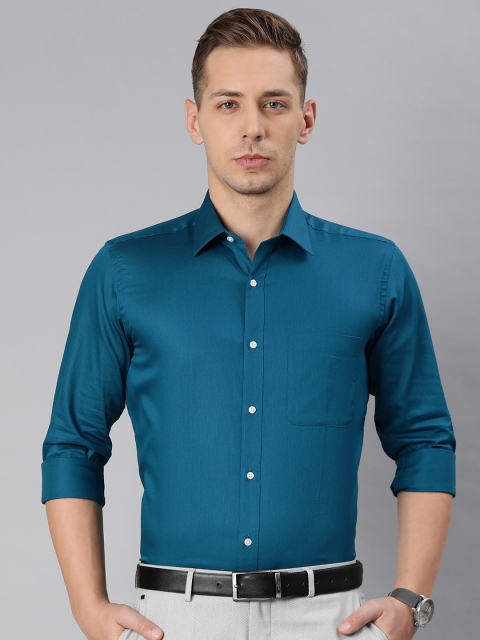 Raymond Men Teal Blue Slim Fit Self Striped Formal Shirt