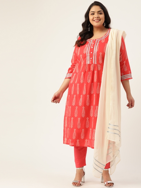 Sztori Women Plus Size Red & Off-White Paisley Printed Kurta with Trousers & Dupatta
Sztori Women Plus Size Red & Off-White Paisley Printed Kurta with Trousers & Dupatta