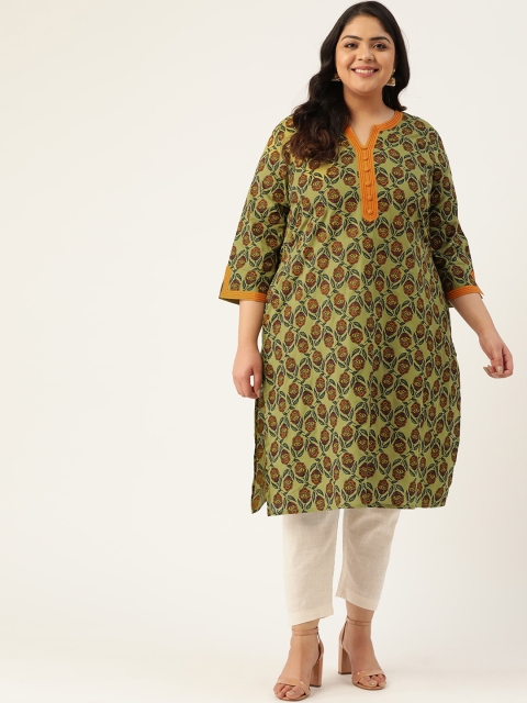 Sztori Women Plus Size Green & Orange Pure Cotton Ethnic Motifs Printed Straight Kurta
Sztori Women Plus Size Green & Orange Pure Cotton Ethnic Motifs Printed Straight Kurta