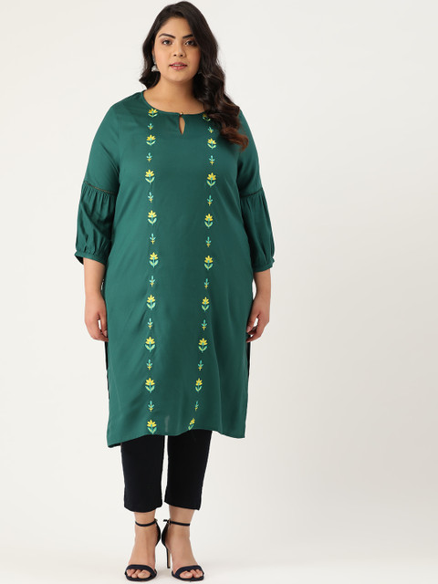 Sztori Women Plus Size Green & Yellow EcoVero Embroidered Keyhole Neck Straight Kurta
Sztori Women Plus Size Green & Yellow EcoVero Embroidered Keyhole Neck Straight Kurta