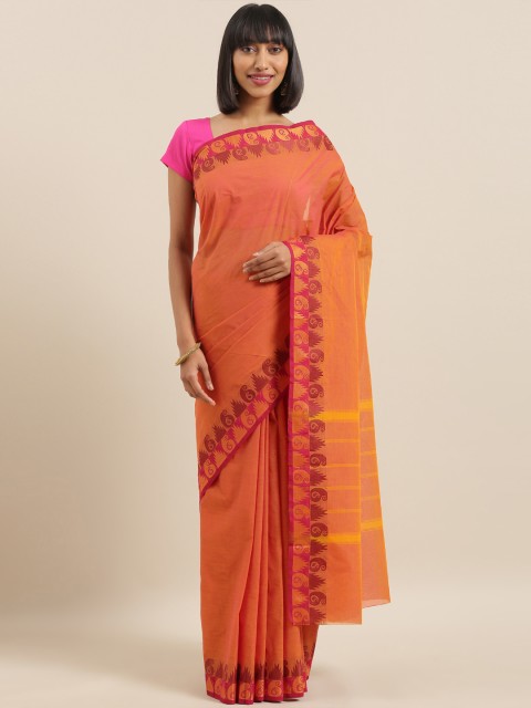 The Chennai Silks Orange Pure Cotton Woven Design Chettinad Saree