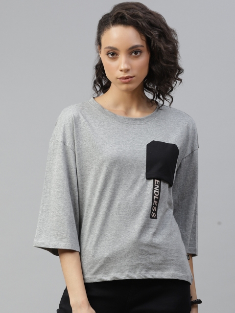 The Roadster Lifestyle Co Women Grey Melange Solid Drop-Shoulder Sleeves Cotton T-shirt with Reverse Pocket
The Roadster Lifestyle Co Women Grey Melange Solid Drop-Shoulder Sleeves Cotton T-shirt with Reverse Pocket