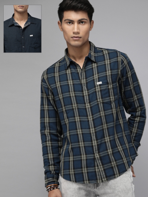The Roadster Lifestyle Co Men Navy Blue & Grey Regular Fit Checked Pure Cotton Reversible Casual Shirt
The Roadster Lifestyle Co Men Navy Blue & Grey Regular Fit Checked Pure Cotton Reversible Casual Shirt