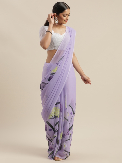 SHAVYA Lavender & Yellow Pure Georgette Printed Saree