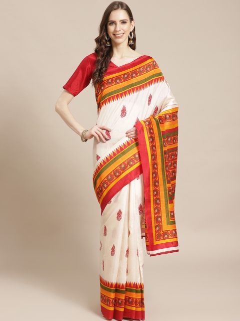 Libas White & Red Printed Saree