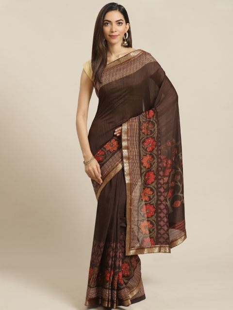 Libas Coffee Brown Solid Saree
