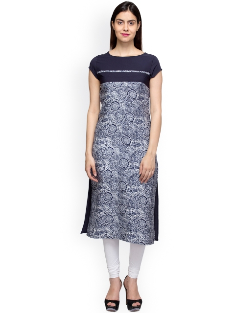 Laabha Navy Printed Kurta, Navy blue