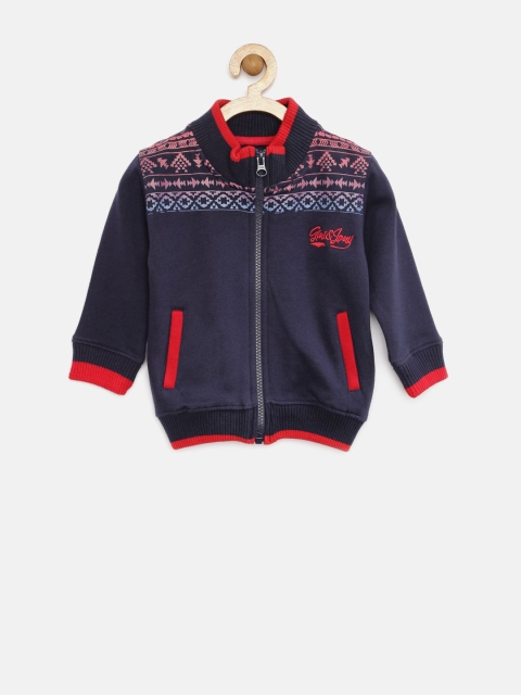 Gini and Jony Girls Navy Printed Jacket, Navy blue