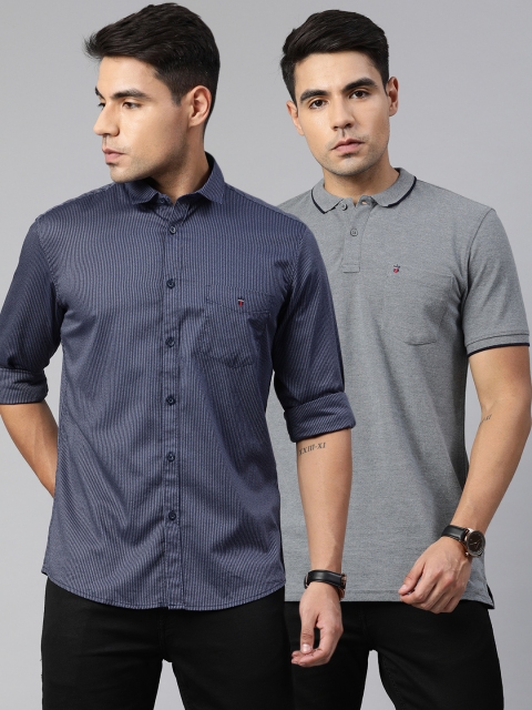 Louis Philippe Sport Men Combo Pack of Navy Blue & Grey Slim Striped Shirt & T-Shirt
Louis Philippe Sport Men Combo Pack of Navy Blue & Grey Slim Striped Shirt & T-Shirt