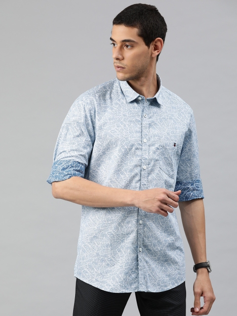 Louis Philippe Sport Men White & Blue Slim Fit Printed Casual Shirt