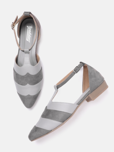 Roadster Women Grey Colourblocked Suede Finish Flats