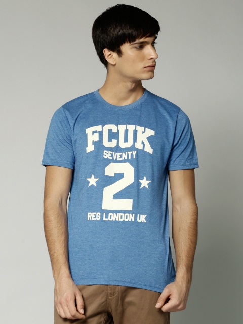 French Connection Blue Melange Printed T-shirt