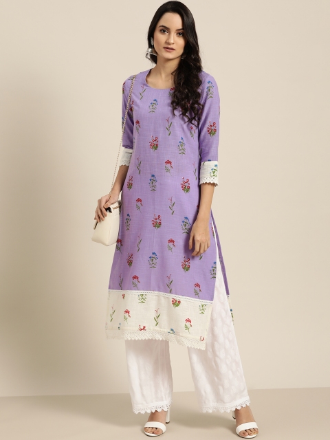 Moda Rapido Women Lavender & White Printed Pure Cotton Straight Kurta with Crochet Detail
Moda Rapido Women Lavender & White Printed Pure Cotton Straight Kurta with Crochet Detail