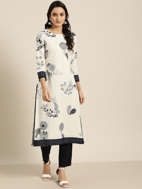 Moda Rapido Women Off-White & Navy Blue Floral Print Straight Kurta with Crochet Detail
Moda Rapido Women Off-White & Navy Blue Floral Print Straight Kurta with Crochet Detail