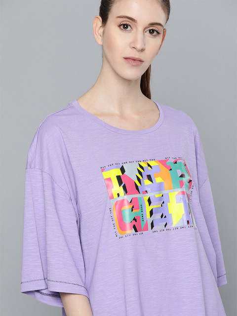 HRX by Hrithik Roshan Women Lavender & Yellow Typography Print Boxy Fit Round Neck T-shirt 
HRX by Hrithik Roshan Women Lavender & Yellow Typography Print Boxy Fit Round Neck T-shirt