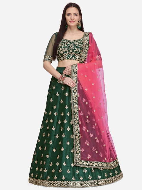 NAKKASHI Green & Pink Embroidered Semi-Stitched Lehenga & Unstitched Blouse with Dupatta
NAKKASHI Green & Pink Embroidered Semi-Stitched Lehenga & Unstitched Blouse with Dupatta