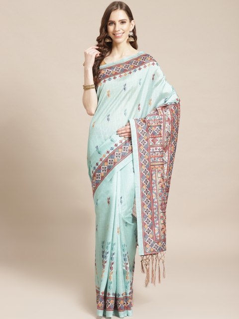 Libas Blue & Red Printed Saree