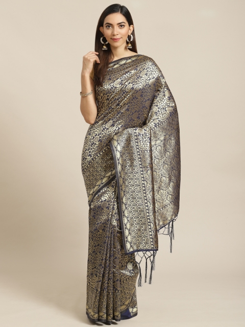 Libas Navy Blue & Golden Woven Design Saree