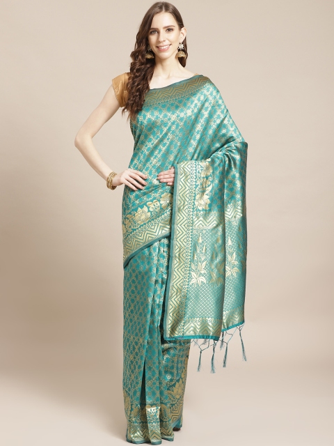 Libas Green & Golden Brocade Woven Design Saree