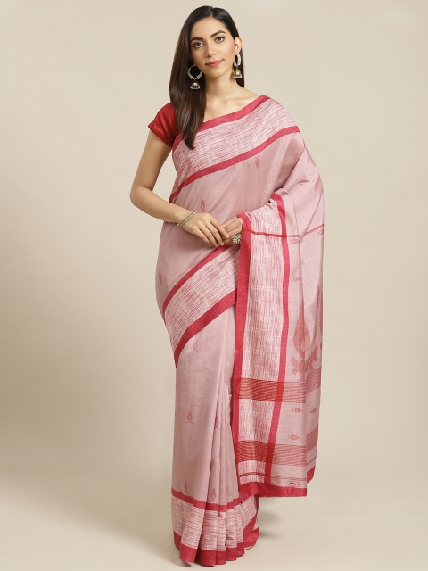 Libas Pink & Red Floral Printed Saree